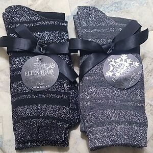 4 Pair Ellen Tracy Crew Socks 9-11 NWT . Nice Stocking Stuffer! Casual or Dress